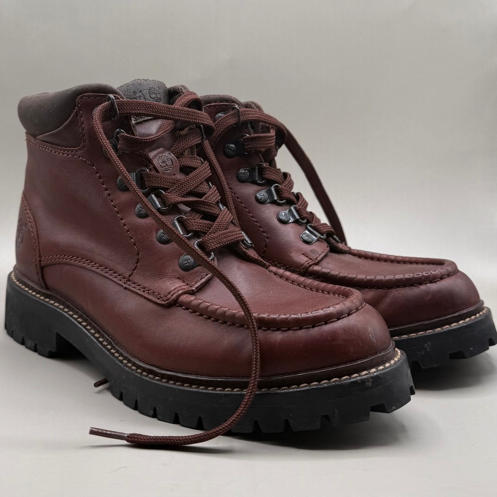 Timberland Euro Hiker Boot Mens 7.5M Leather Moc Toe Lug Sole Burgundy Brown